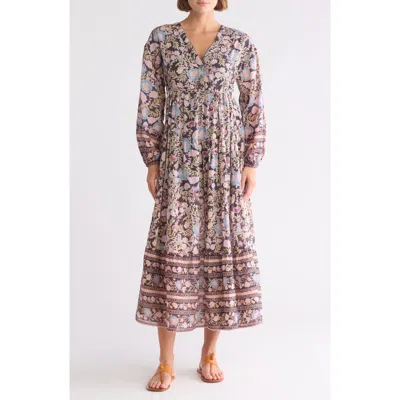 Billabong Adore You Floral Long Sleeve Maxi Dress In Black Sands