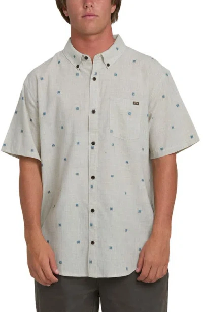 Billabong All Day Geo Jacquard Short Sleeve Cotton Blend Button-down Shirt In White