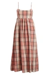 Billabong All Day Plaid Seersucker Midi Sundress In Choc Chip