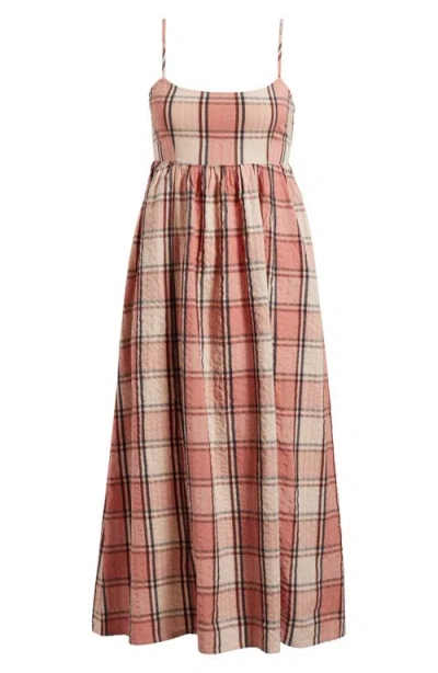 Billabong All Day Plaid Seersucker Midi Sundress In Choc Chip