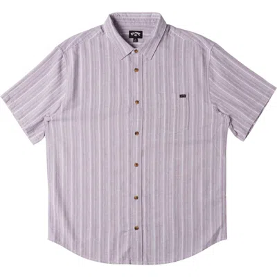 Billabong All Day Regular Fit Stripe Short Sleeve Cotton & Linen Button-up Shirt In Grey Violet