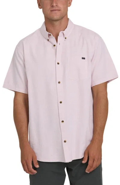 Billabong All Day Short Sleeve Slub Cotton Blend Button-down Shirt In Pink
