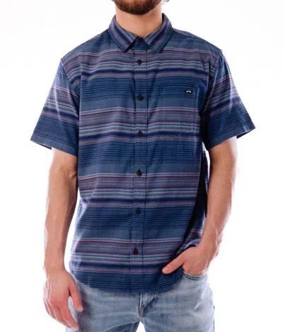 Billabong All Day Stripe Short Sleeve Shirt In Dark Blue
