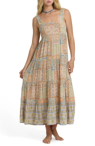 Billabong All Good Print Tiered Maxi Dress In Blue