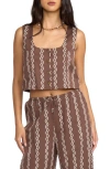Billabong Another Wave Crop Cotton Blend Button-up Tank Top In Brown