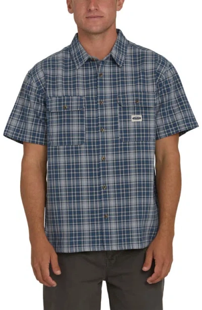 Billabong Bad Dog Plaid Short Sleeve Cotton Button-up Shirt In Blue