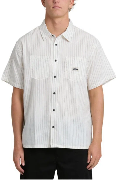 Billabong Bad Dog Stripe Short Sleeve Button-up Shirt In White