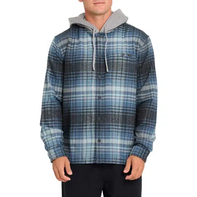 Billabong Baja Hooded Flannel Button-up Shirt Jacket In Blue