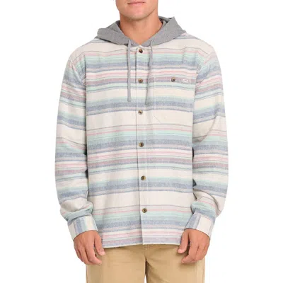 Billabong Baja Hooded Flannel Button-up Shirt Jacket In Blue