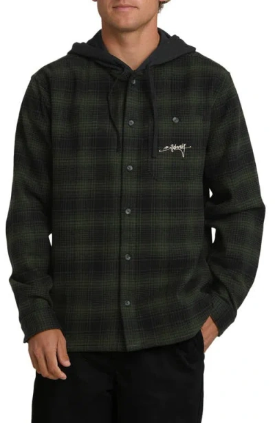 Billabong Baja Sur Plaid Hooded Cotton Flannel Button-up Shirt In Black