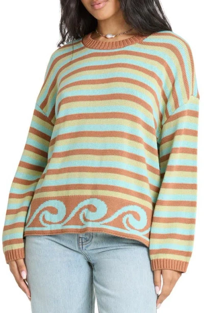 Billabong Bayside Striped Crewneck Sweater In Multi