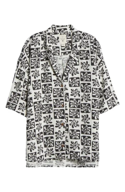Billabong Beach Side Print Oversize Camp Shirt In Black Sand