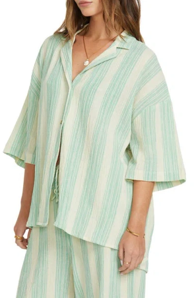 Billabong Beachside Stripe Short Sleeve Button-up Shirt In Islands Green