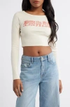Billabong Blocky Banner Long Sleeve Graphic Crop T-shirt In Whitecap