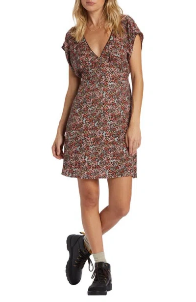 Billabong Bright Skies Button Front Crepe Minidress In Black Sands