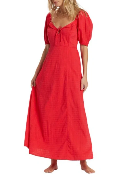Billabong Burning Love Tonal Check Cotton Gauze Maxi Dress In Fiesta Red