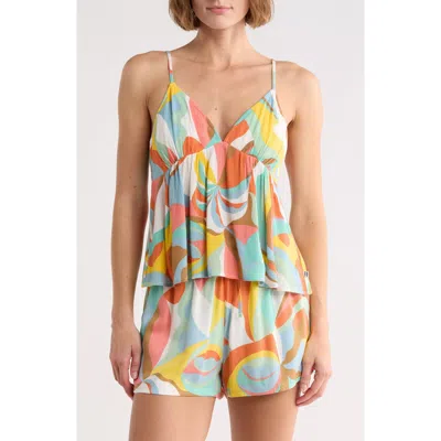 Billabong Carefree Print V-neck Tank In Blue