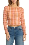 Billabong Check Me Out Plaid Smocked Crop Stretch Cotton Top In Multi