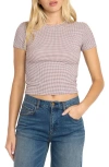 Billabong Checked Out Gingham Crop Seersucker T-shirt In Brown