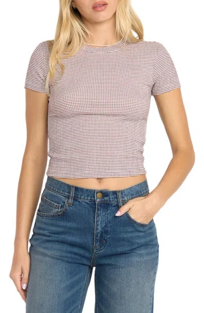 Billabong Checked Out Gingham Crop Seersucker T-shirt In Brown