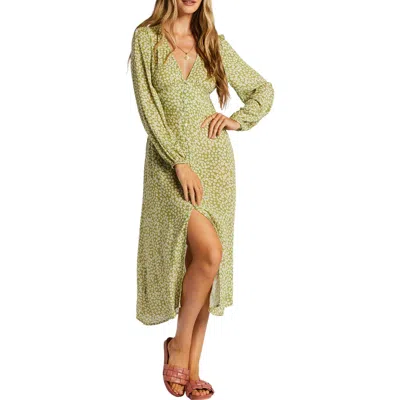 Billabong Cool Nights Floral Long Sleeve Midi Dress In Green
