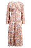 Billabong Cool Nights Floral Long Sleeve Midi Dress In Sweet Earth