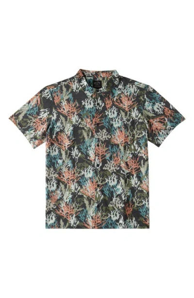 Billabong Coral Print Short Sleeve Button-up Shirt In Olive Multi