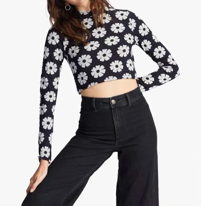 Billabong Daisy Days Knit Long Sleeve Top In Black In Blue