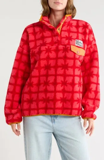 Billabong Dana Printed Snap Faux Shearling Jacket In Dahlia