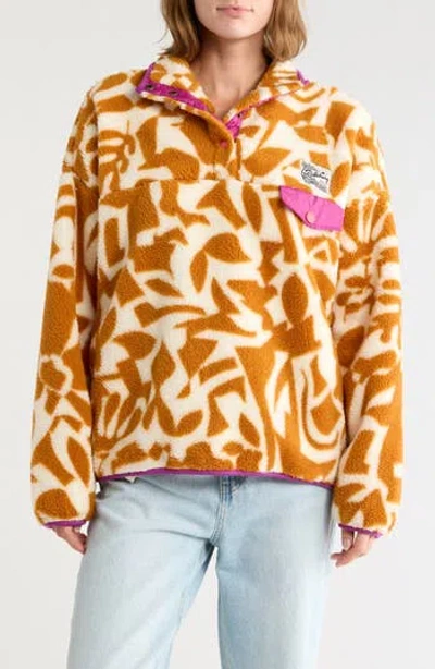 Billabong Dana Printed Snap Faux Shearling Jacket In Golden Hour