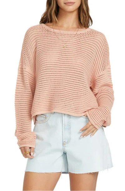 Billabong Daybreak Openwork Cotton Sweater In Faded Rose