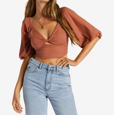 Billabong Del Sole Puff Sleeves Top In Sweet Tea In Brown