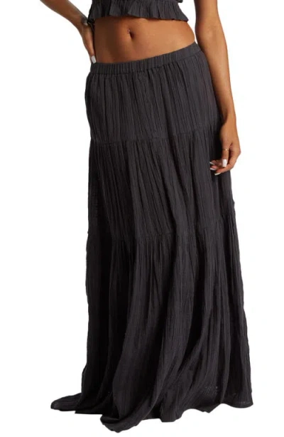 Billabong Ditsy Dreams Tiered Cotton Maxi Skirt In Black Sands