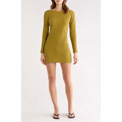 Billabong Dream Life Long Sleeve Pucker Knit Minidress In Green