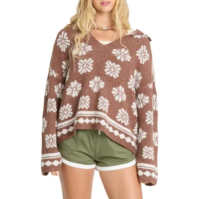 Billabong Early Days Oversize Intarsia Floral Sweater In Brown