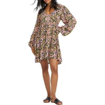 Billabong Easy Livin' Floral Long Sleeve High-low Dress In Green Floral Multi