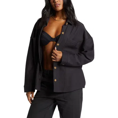 Billabong Everytime Button-up Shacket In Black Sands