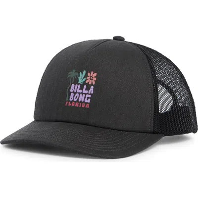 Billabong Floral Block Trucker Hat In Black Pebble