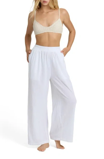 Billabong Follow Me Wide Leg Cotton Cover-up Pants In White