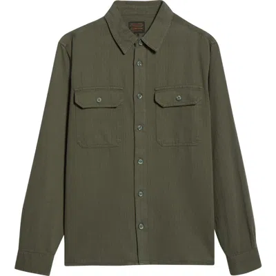 Billabong Fort Garage Stripe Cotton Herringbone Button-up Shirt In Green