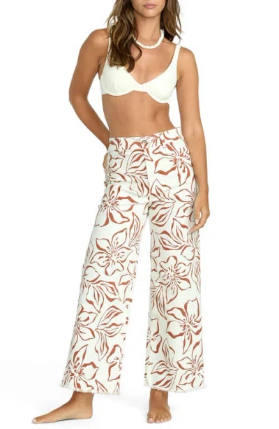 Billabong Free Fall Print Wide Leg Twill Pants In White