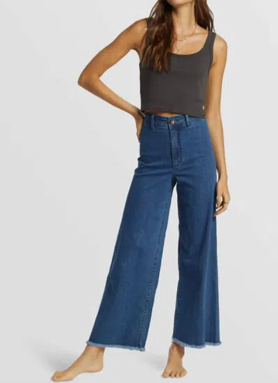 Billabong Free Fall Fray Hem Stretch Wide Leg Jeans In Oceana Blue