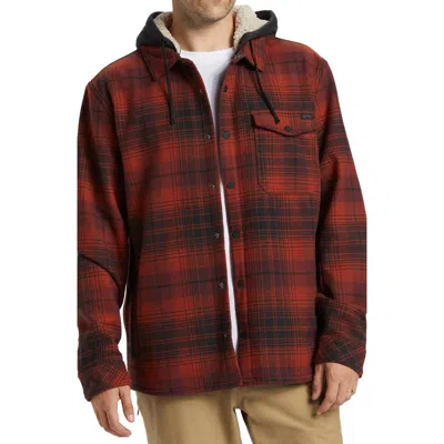 Billabong Furnace Bonded Fleece Hooded Flannel Shirt In Sangria
