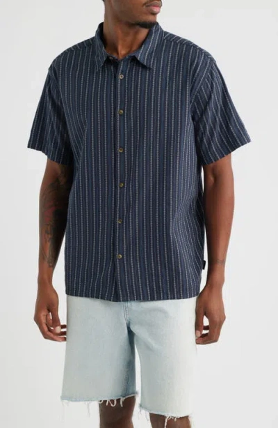 Billabong Garage Sandon Mixed Stripe Jacquard Short Sleeve Button-up Shirt In Blue