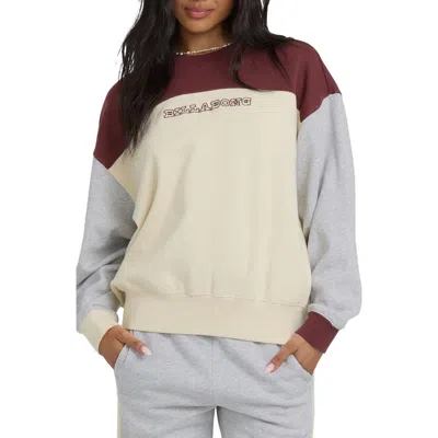 Billabong Get It Kendal Embroidered Colorblock Cotton Blend Fleece Sweatshirt In Burgundy