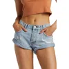 Billabong Get Low Ripped Rolled Cuff Denim Shorts In Light Wash Destroy
