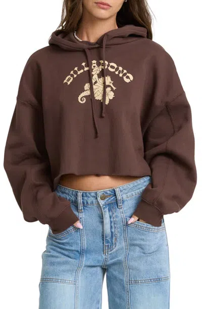 Billabong Giddy Up Graphic Oversized Cropped Hoodie In Brown