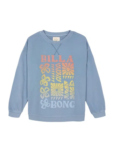 Billabong Kids' Girl's Wood Block Logo Crewneck Sweatshirt In Blue Shadow