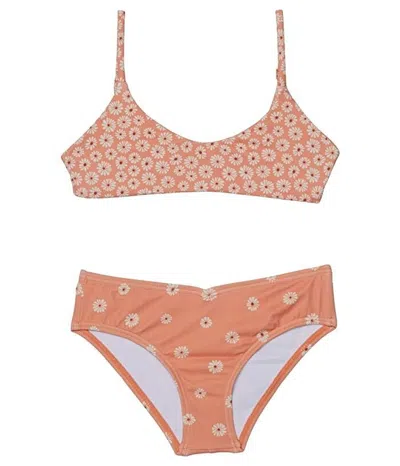 Billabong Kids' Girls  Bikini Top 8 Peach Floral Print Stretch Two-piece Swimsuit Erk446 (pink,8) In Multi