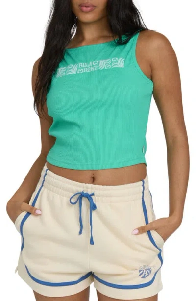 Billabong Go For It Graphic Ribbed Tank In Green